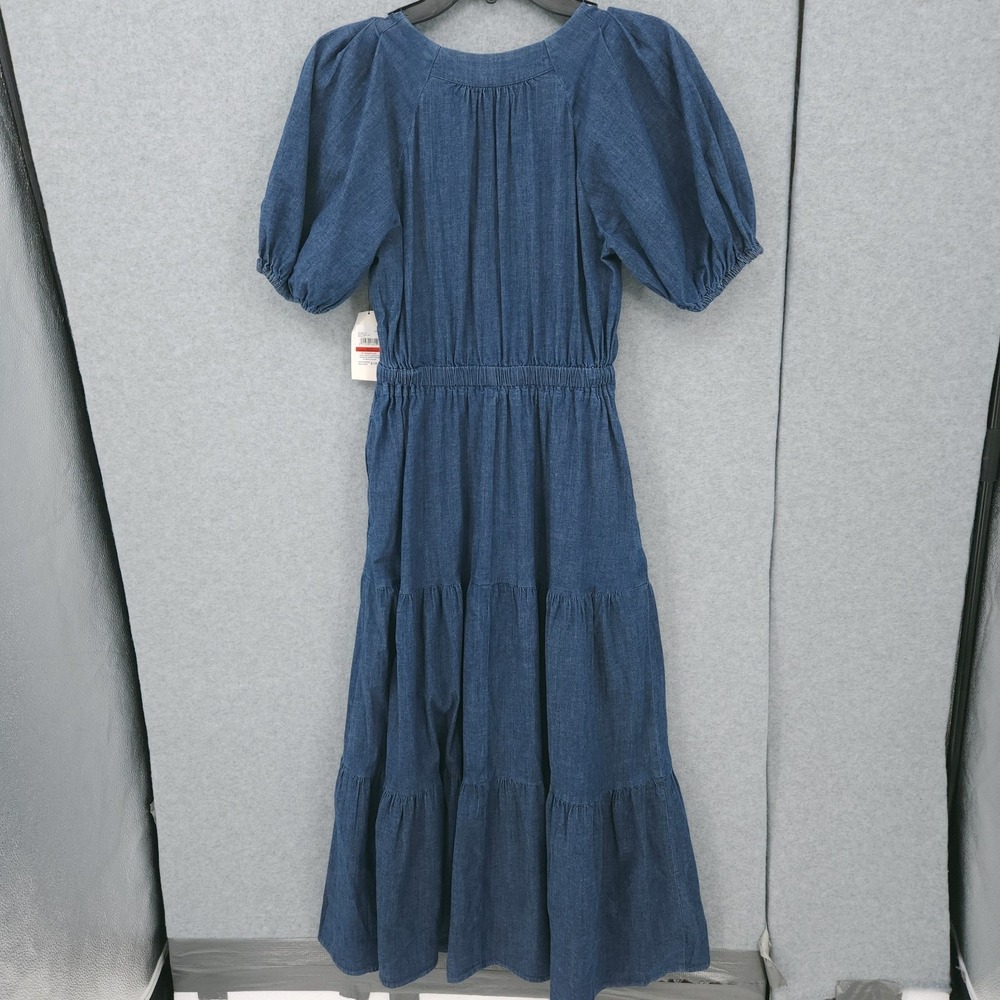 Anne Klein Jeans Puff Sleeve Tiered Denim Midi A Line Dress Womens Size XS NWT - Picture 5 of 8